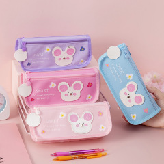 ins high-looking large-capacity pencil bag wholesale cartoon canvas multi-layer zipper pencil bag primary school student stationery prizes