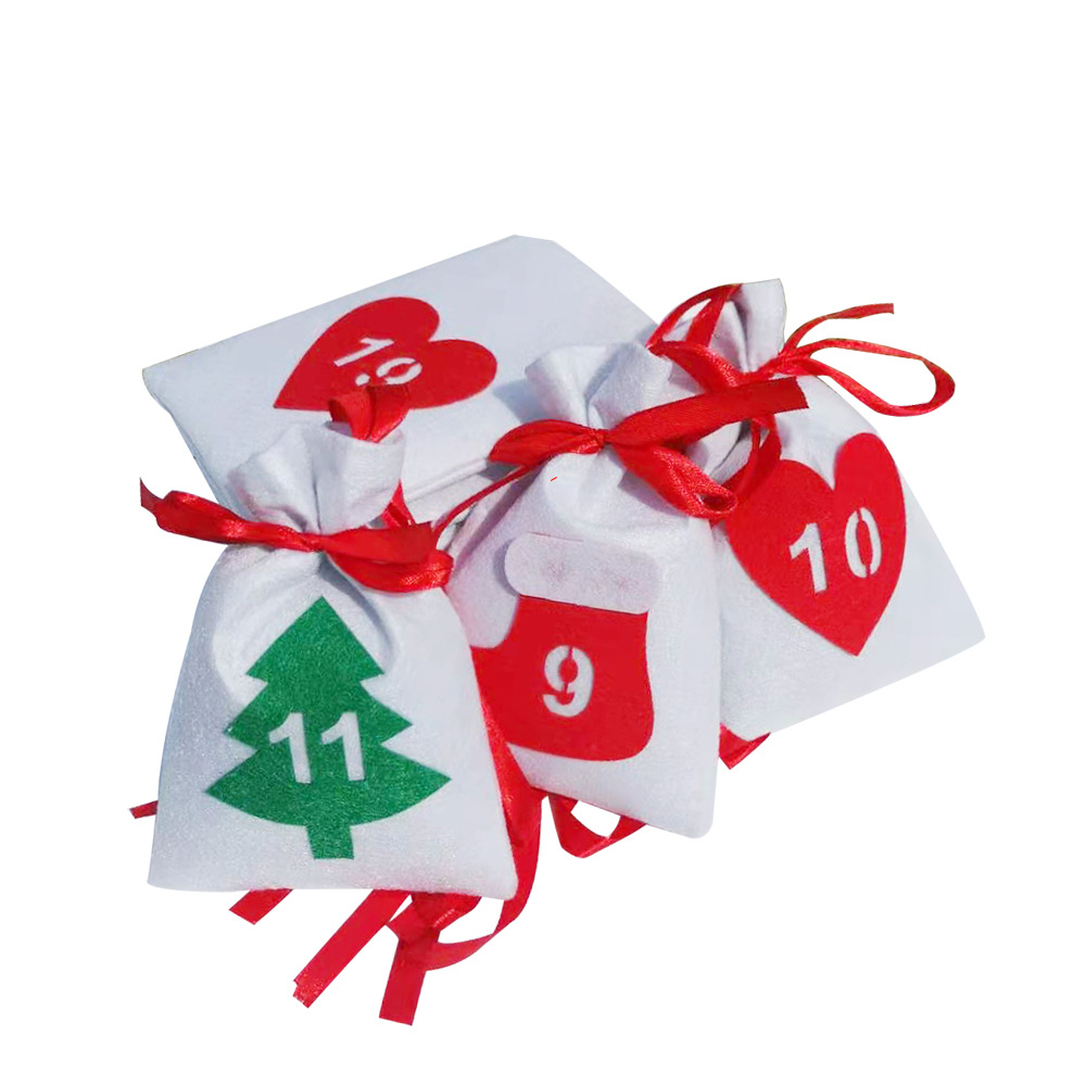 11*16 bolsa de regalo de Navidad con cordón fieltro tela Navidad Adviento calendario cuenta atrás bolsa de regalo en stock al por mayor