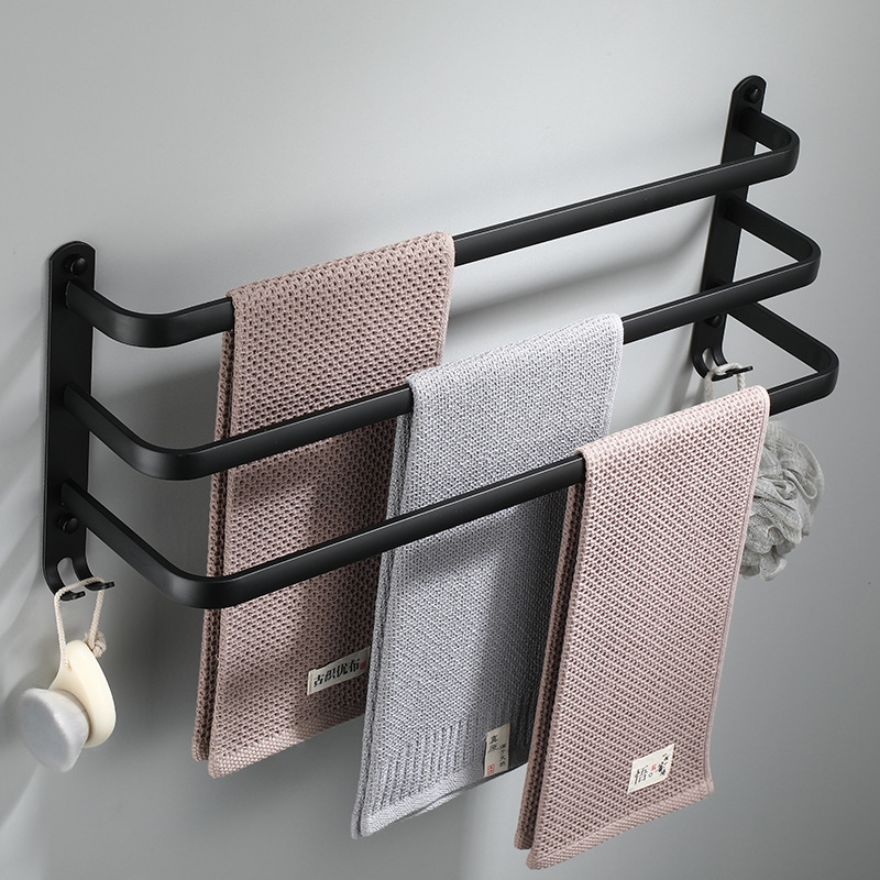 Barra de toalla de aluminio de espacio negro Barra de toalla de doble capa baño barra colgante estante de toalla barra colgante de tres capas sin perforar