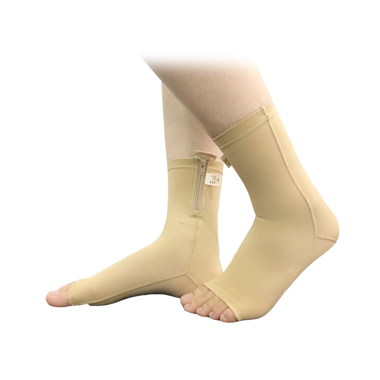 弹力绷带脚面脚踝烧伤疤痕防增生弹力绷带足套露趾拉链款透气