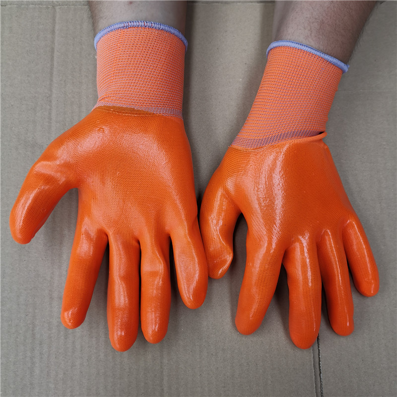 舒耐特耐油PVC手套 全挂PVC手套 桔纱满挂红胶劳保手套 满胶