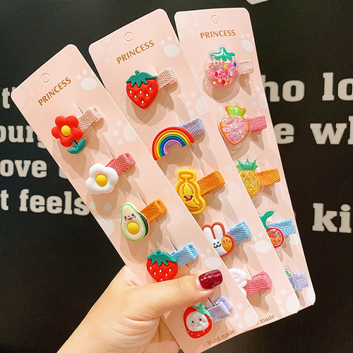 Korean style 5-piece set of children's hair clips that do not harm baby's hair, rainbow crown hair clips, girls' hair clip sets, hair accessories