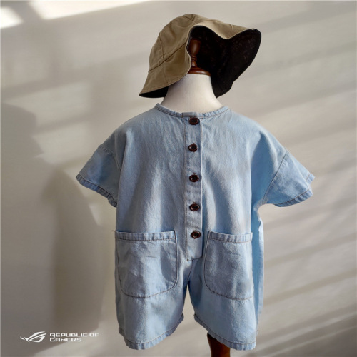 Children's denim onesie Summer Korean version new onesie Children's loose denim crawling suit