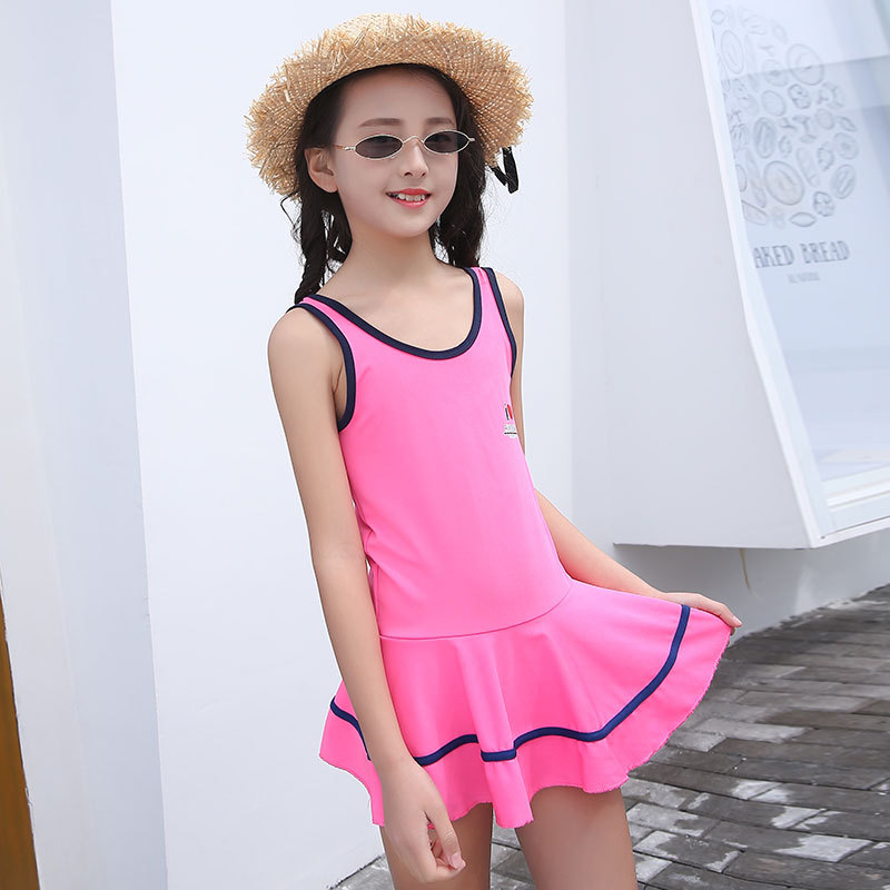 Traje de baño para niños femenino 2020 nueva falda de protección solar de una pieza pequeños niños medianos Chica estudiante de aguas termales chica traje de baño