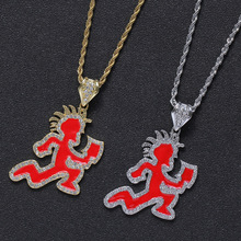 合金款欧美嘻哈项链 红色奔跑人男士吊坠 健身运动风饰品一件代发