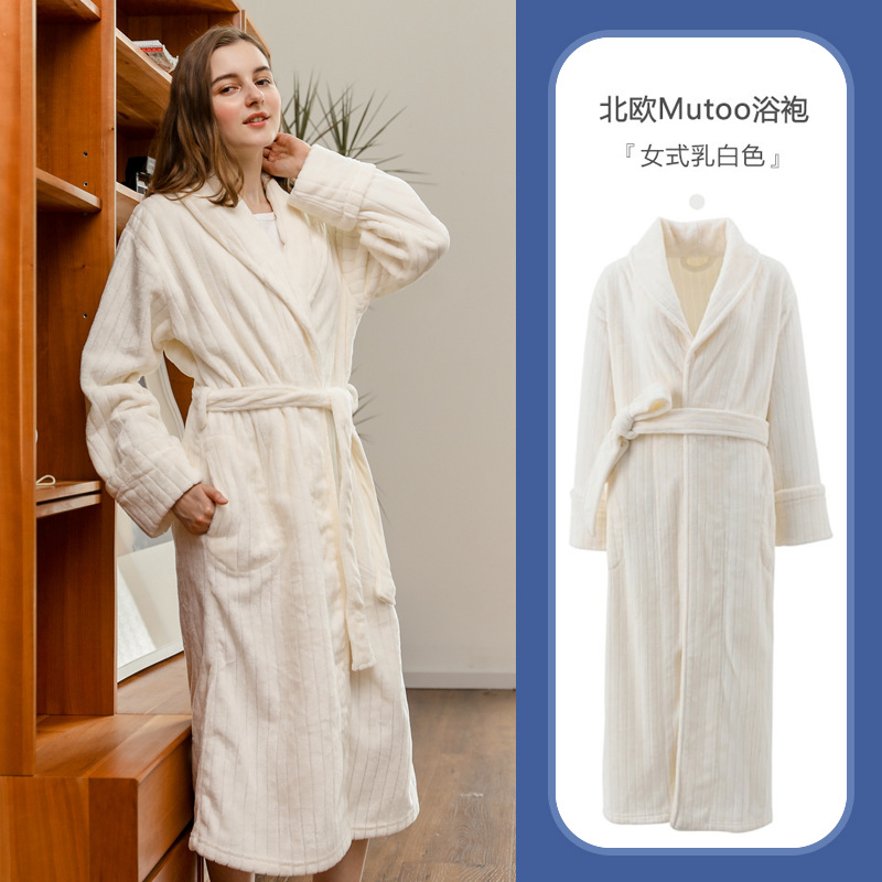 Otoño e Invierno coral polar pareja camisón de los hombres Albornoz de franela pijamas extendidos engrosada INVIERNO DE LAS MUJERES forradas de lana