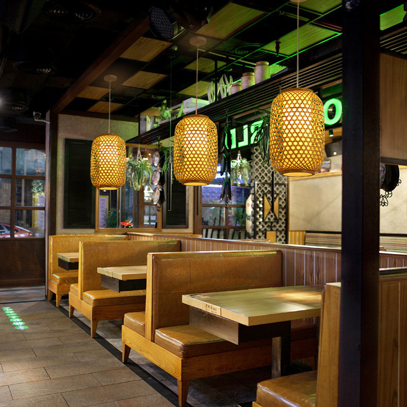 Estilo chino de bambú lámpara hecha a mano pantalla japonés antiguo B & B personalidad creativa restaurante olla caliente restaurante lámpara de Bambú