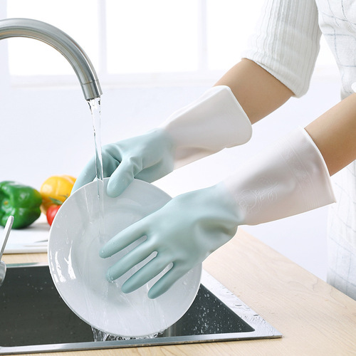 Two-color household cleaning and dishwashing gloves, kitchen dishes and clothes, rubber thin, durable, waterproof, plastic thickened