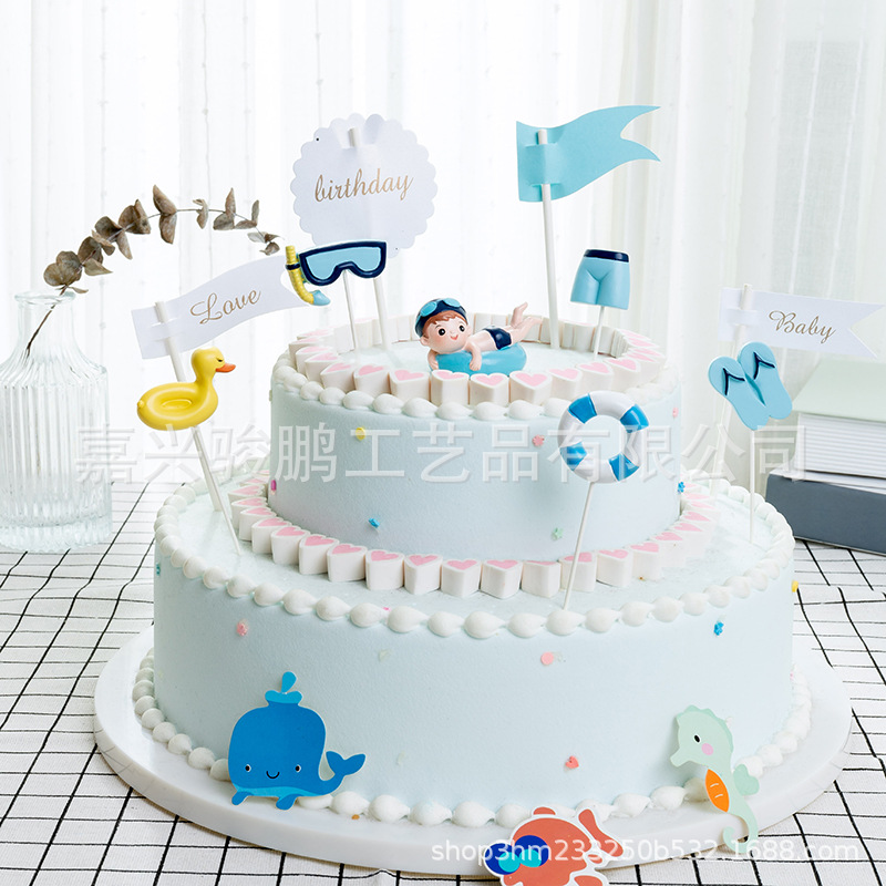 Creative Resin Crafts Cute Cake Decoration Cartoon Swimming Equipment Swimming Goggles Duck Cake Flag