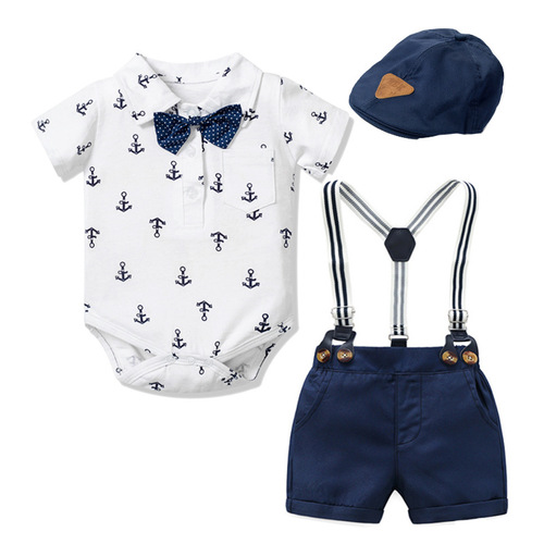 Foreign trade boys and babies gentlemen's clothes printed summer new suit triangular clothes wholesale cross-border