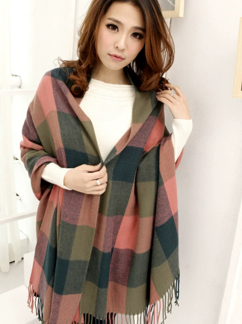 Extra‑Long Faux Fur Scarf with Tassels, Elegant Plaid Shawl, 200 × 62 cm