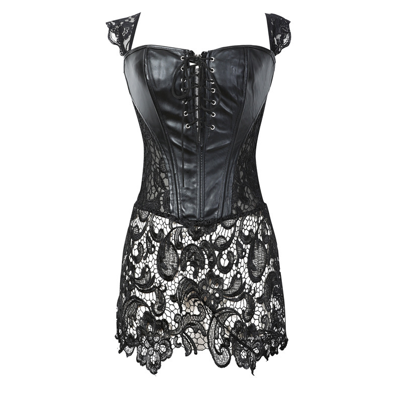 Foreign Trade Popular European and American Sexy Lingerie Lace Leather Shapewear One-Piece Palace Corset Manufacturer Wholesale