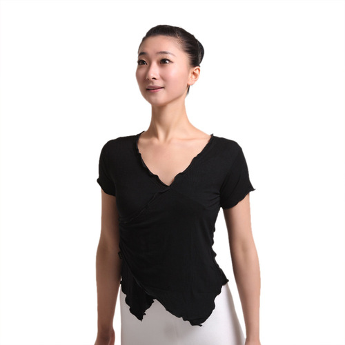 Red Dance Shoes Dance Wear for Women Adult Short Sleeve Cross Yoga Practice Dress Modern Square Dance Collarless Top 35207