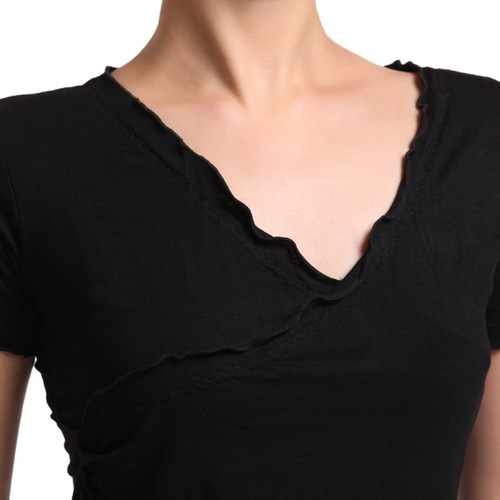 Red Dance Shoes Dance Wear for Women Adult Short Sleeve Cross Yoga Practice Dress Modern Square Dance Collarless Top 35207