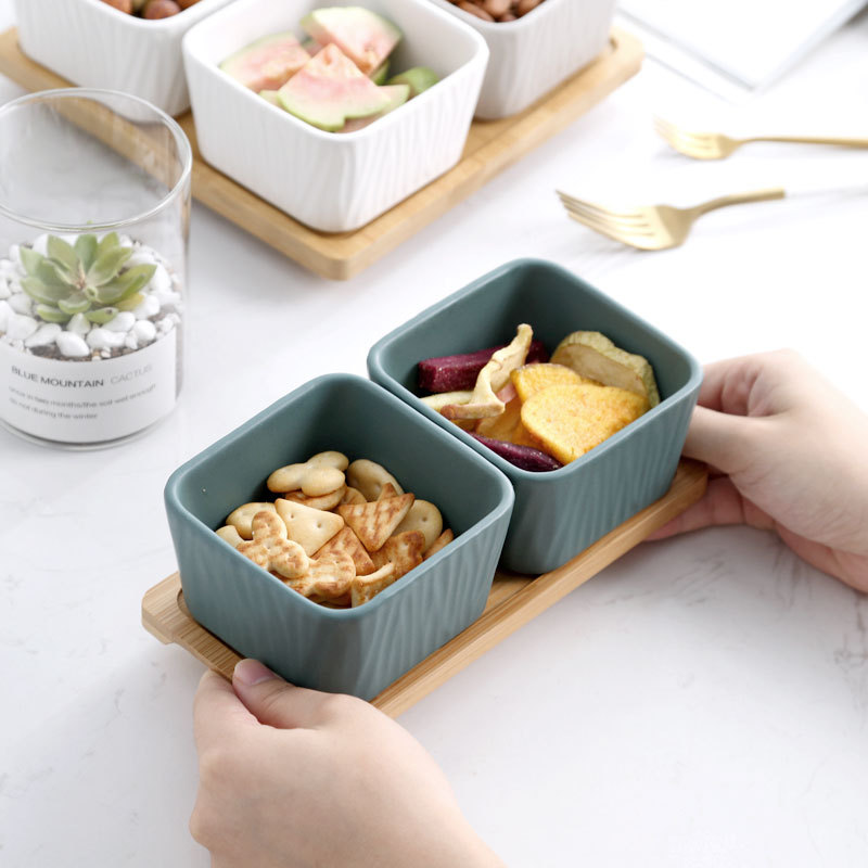 Hogar nórdico sala de estar creativa cerámica rejilla fruta seca plato merienda postre plato caramelo merienda tazón cuadrado