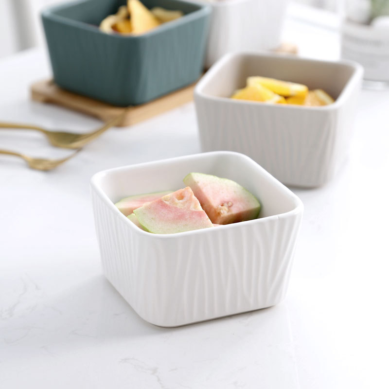 Hogar nórdico sala de estar creativa cerámica rejilla fruta seca plato merienda postre plato caramelo merienda tazón cuadrado