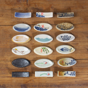 Underglaze color Japanese chopsticks holder chopsticks holder ceramic tableware hotel home table spoon pad snowflake hand-painted factory wholesale