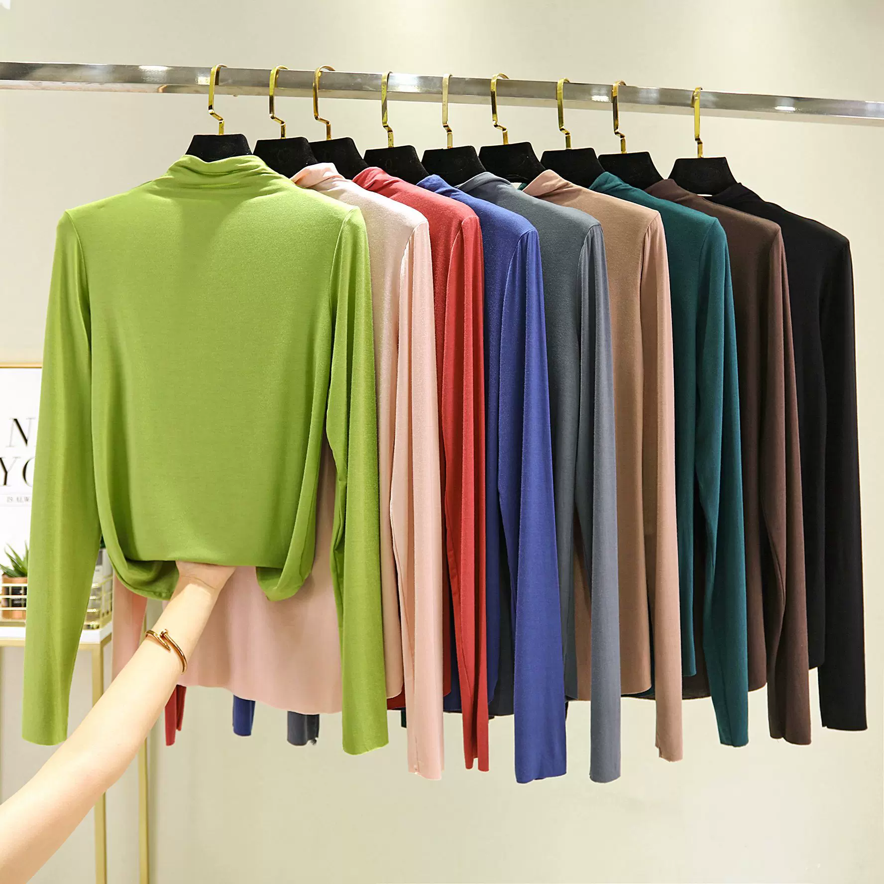 2025初秋莫代尔打底衫女半高领长袖内搭秋衣纯色T恤薄款上衣新款