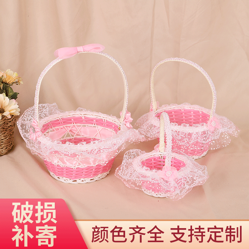 Hand-held Rattan Wedding Flower Children's Flower Basket Children's Dance Performance Flower Basket Easter Candy Woven Storage Basket Hand-held Rattan Wedding Flower Children's Flower Basket Children's Dance Performance Flower Basket Easter Candy Woven Storage Basket