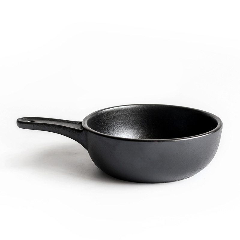 Negro plato de cerámica mango pan para hornear cubertería cuadrada