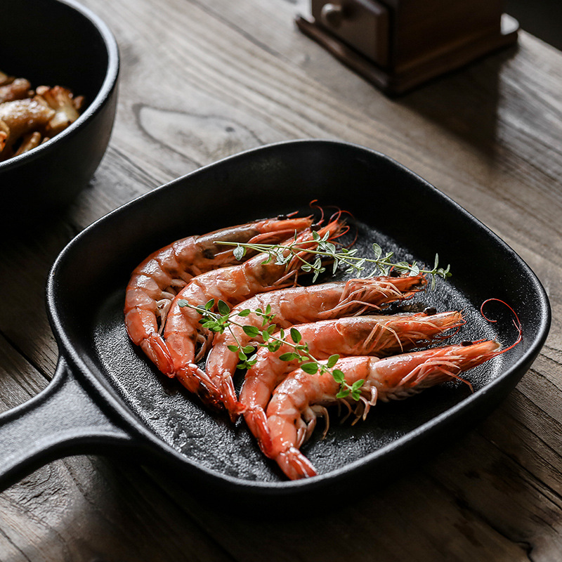 Negro plato de cerámica mango pan para hornear cubertería cuadrada