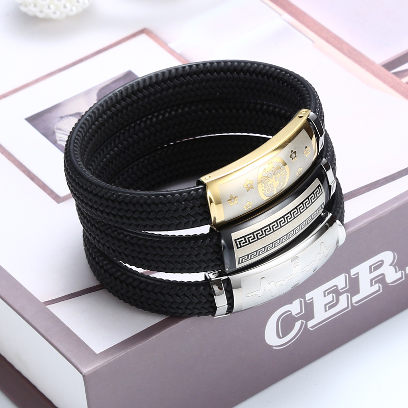 New Style Buckle Stall Internet Celebrity Popular European and American Jewelry Engraving Bracelet Cross-border Men's Couple Bracelet Good Luck Jewelry