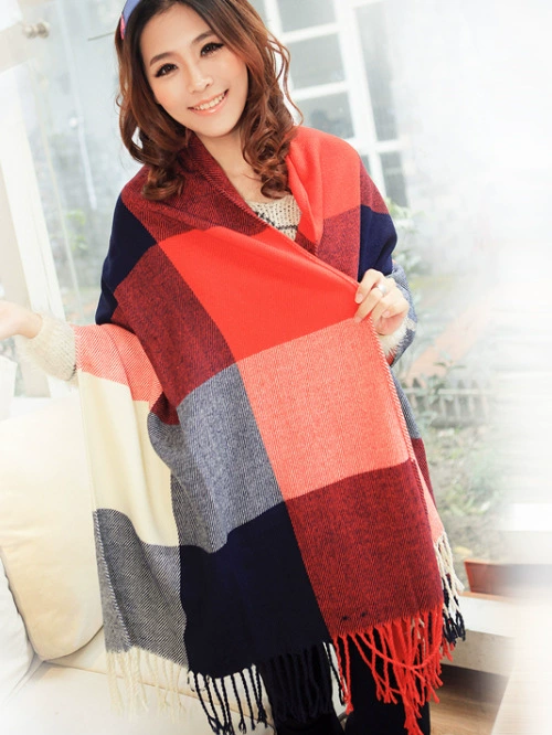 Extra‑Long Faux Fur Scarf with Tassels, Elegant Plaid Shawl, 200 × 62 cm