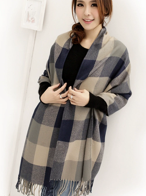 Extra‑Long Faux Fur Scarf with Tassels, Elegant Plaid Shawl, 200 × 62 cm