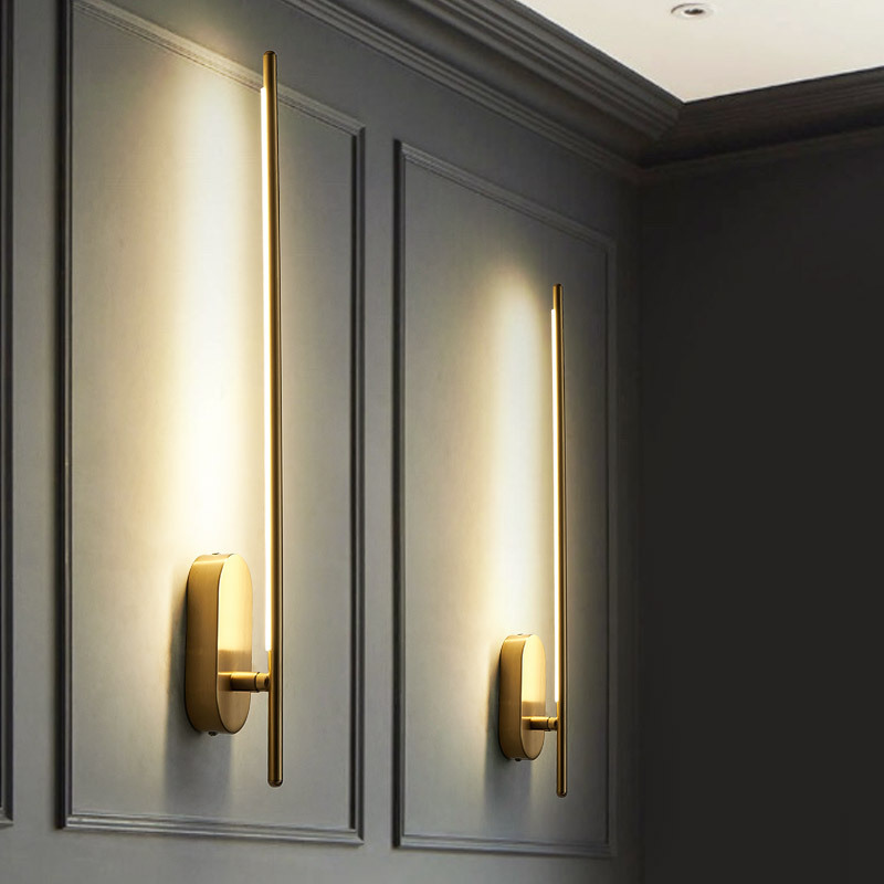 LED管铜色圆水管长条灯壁灯极简装饰线光背部发光LED壁灯