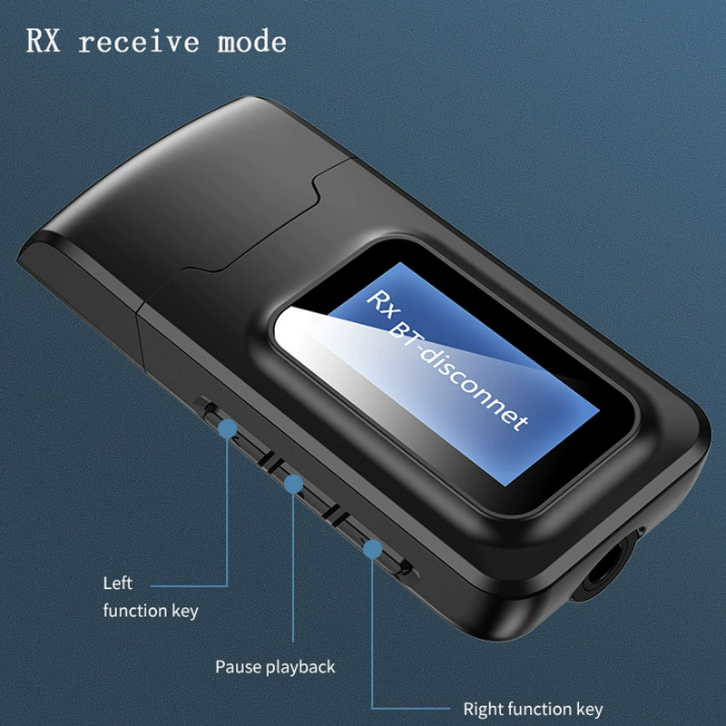 Bluetooth USB5.0 wireless adapter LCD display audio transmitter AUX receiver two -in -one transceiver