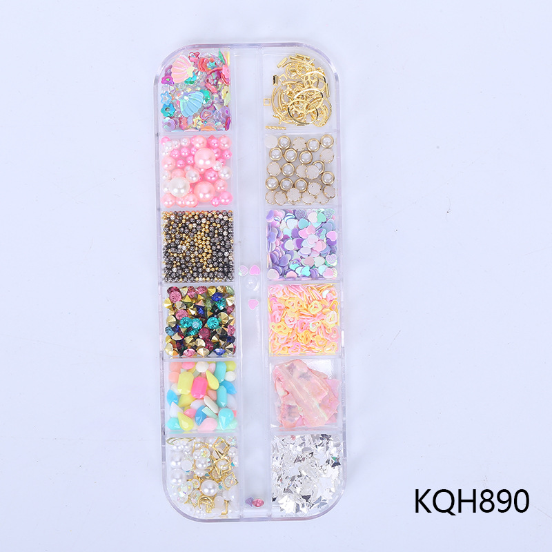 Joyería de uñas conjunto completo arco especial en forma de diamante mezclado perla mágica melocotón corazón lentejuelas uñas joyería de uñas