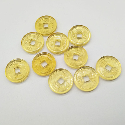 Factory direct sales yellow glass crystal Five Emperors coin ornaments Qianlong Tongbao coins Citrine copper coin ornaments