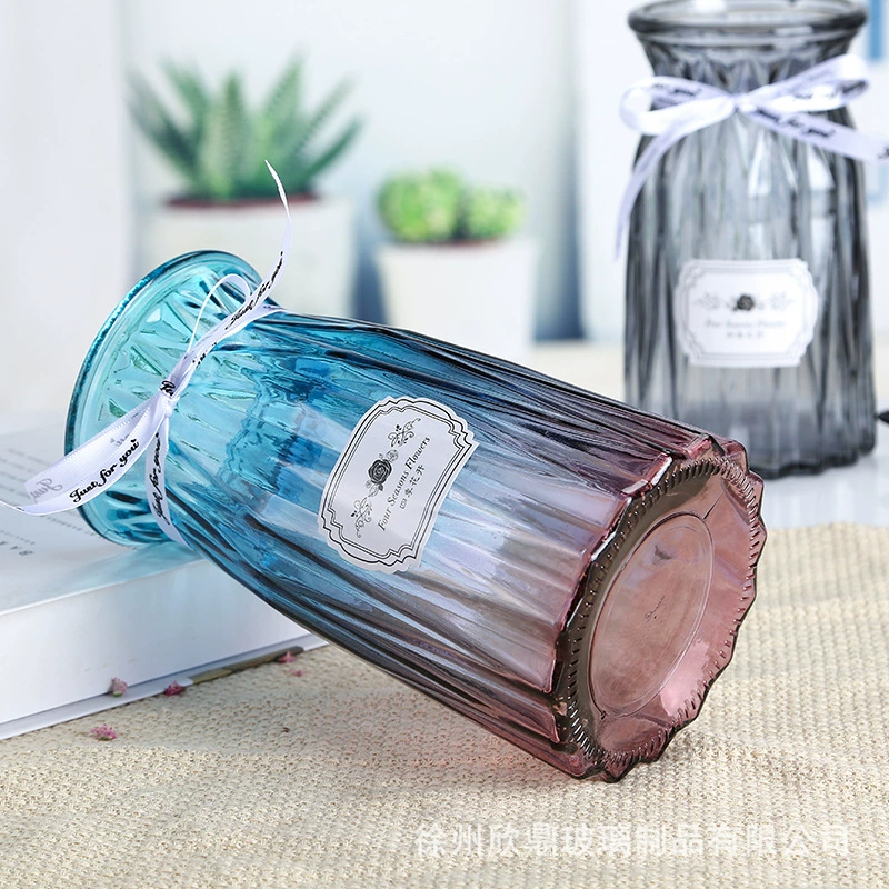 small mouth glass vase decorated vase European color transparent lily rich bamboo hydroponic vase living room flower arrangement