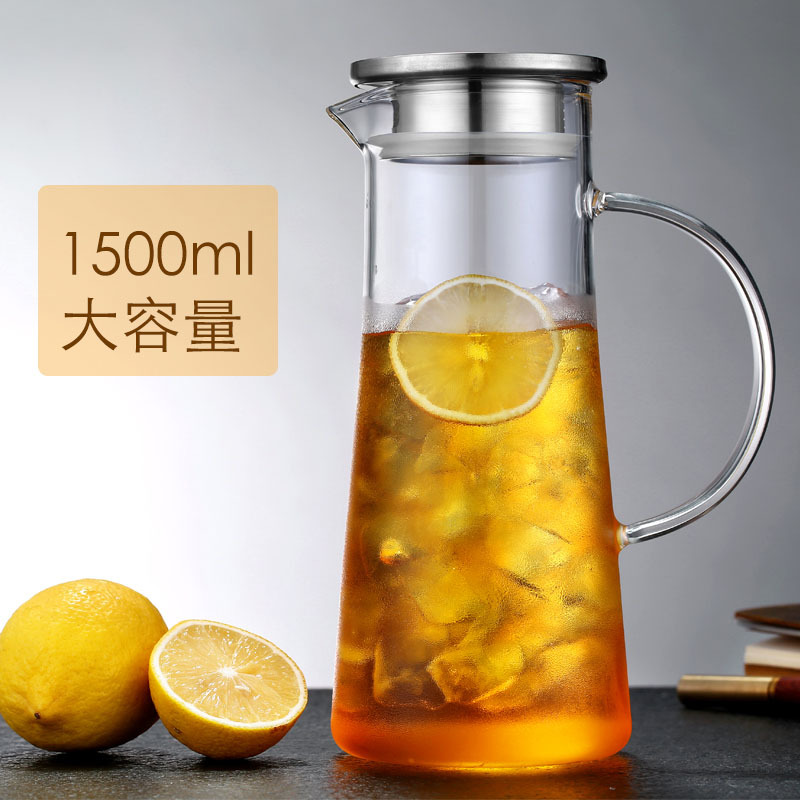 Vidrio grueso botella de agua fría fuego directo agua vidrio olla grande jugo olla cubierta de acero inoxidable