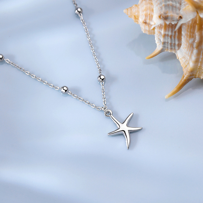 Simple Round Beads S925 Sterling Silver Cute Starfish Anklet