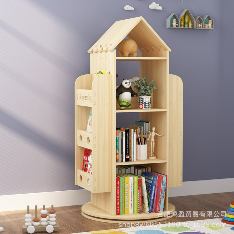 Creativo de madera maciza giratoria estantería casa piso bebé niños de almacenamiento de juguete estudiante pequeña estantería estante de almacenamiento