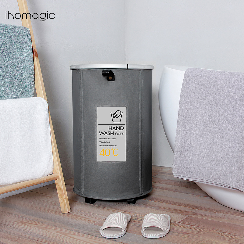 Cesta cilíndrica con cordón para organizar artículos diversos, cesta de lavandería plegable para guardar ropa y edredones.