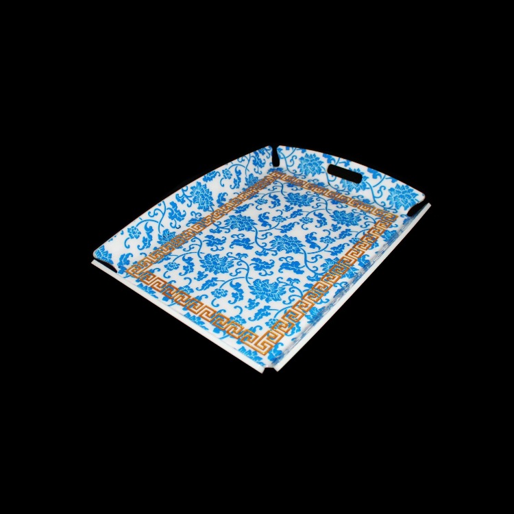 定作有机玻璃青花纹托盘 亚克力水果盘 酒店上菜盘子