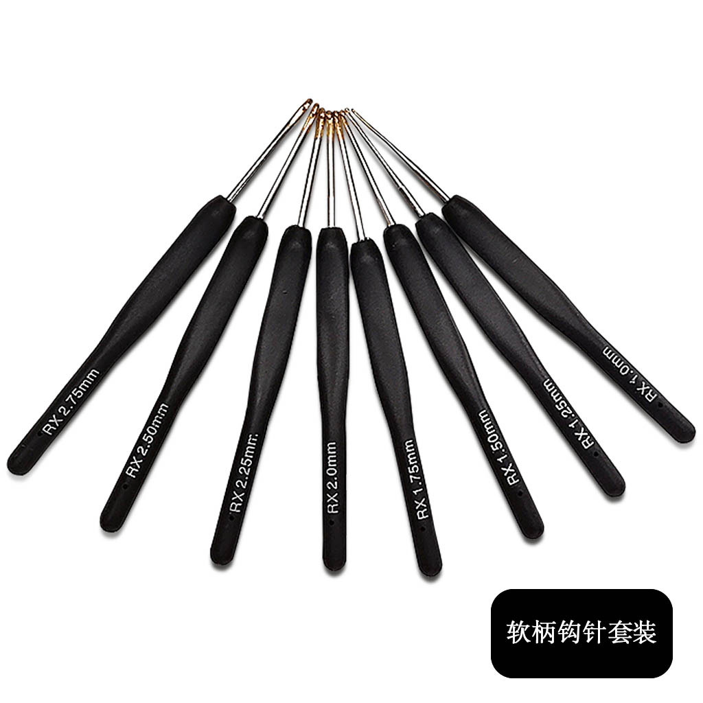 Herramientas de tejer suéter aguja de tamaño fino mango suave crochet imitación negro ambiguo crochet conjunto de 8 bolsas