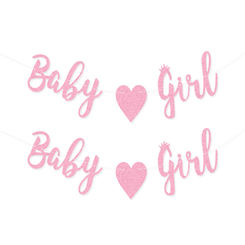 Baby shower party Decoration string flag fábrica Bienvenido Baby Decoration baby girl Glitter letter Garland