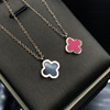 Fashionable double-sided golden necklace stainless steel, pendant, chain for key bag , wholesale, simple and elegant design, pink gold, four-leaf clover