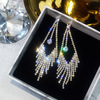 Earrings, pendant with tassels from pearl, long zirconium, Korean style