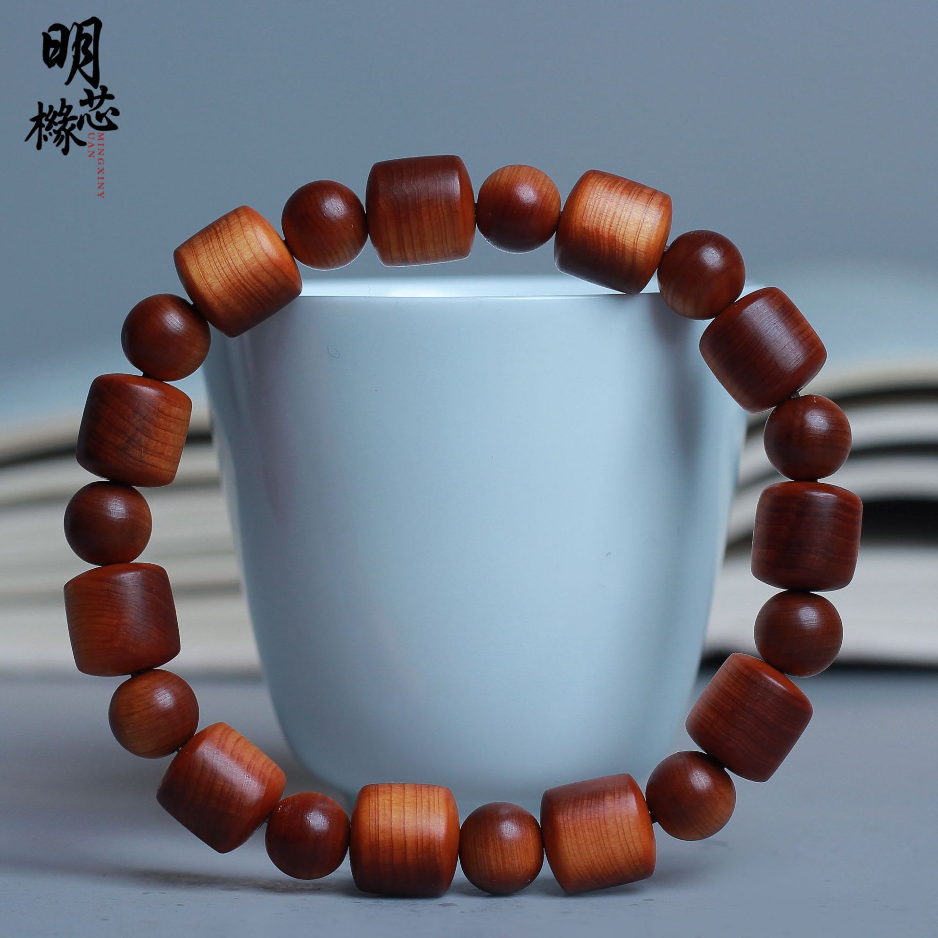 太行崖柏陈化料0.8圆珠桶珠手串 红油沉水念珠22颗手链佛珠批发