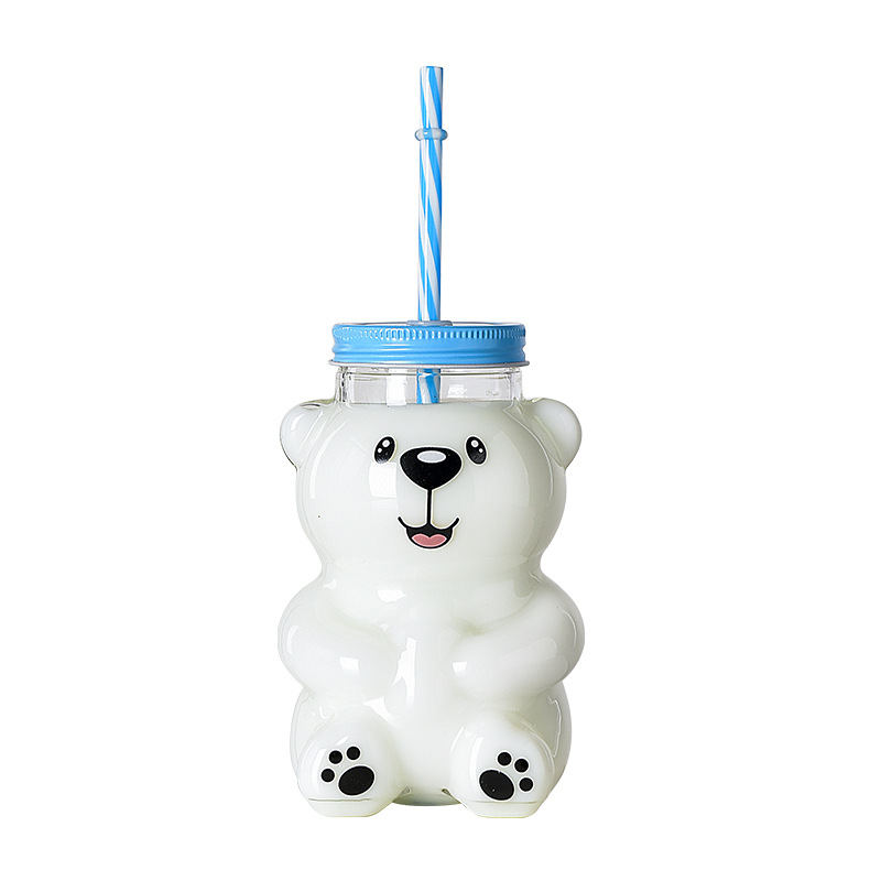Taza de paja de oso con taza de vidrio cubierta, taza de té de leche de viento, taza de vidrio de dibujos animados encantadora, taza de agua de fábrica al por mayor