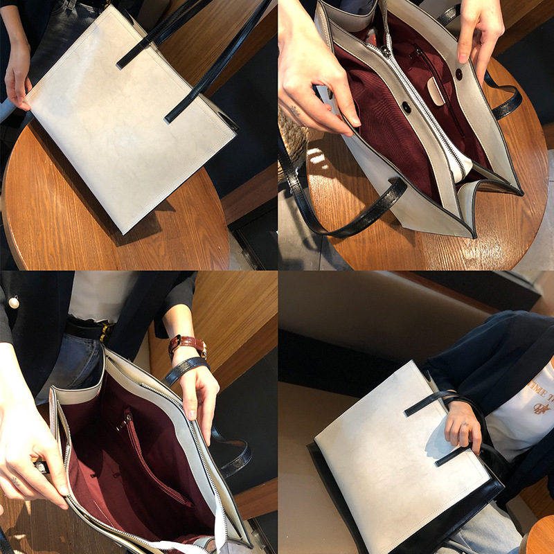 Bolso de hombro mujer piel genuina grande de diseño color block_voghion.com