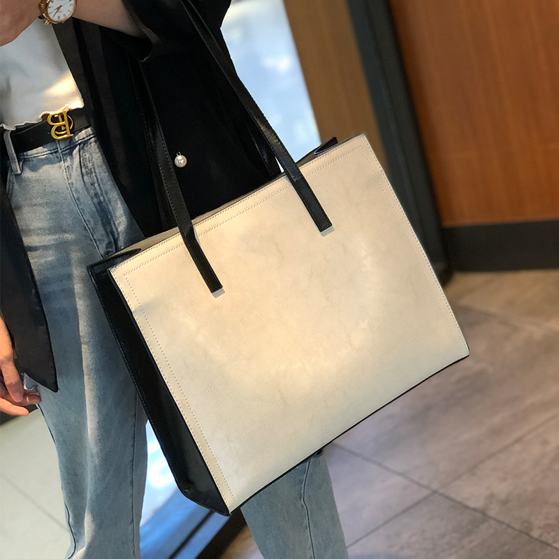 Bolso de hombro mujer piel genuina grande de diseño color block_voghion.com