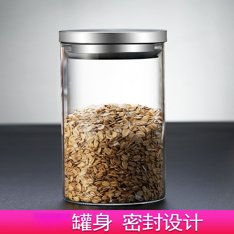 Fabricantes de frascos de vidrio sellados suministran frascos de té con tapa de acero inoxidable, frascos de almacenamiento de alimentos de vidrio de borosilicato de alta resistencia.