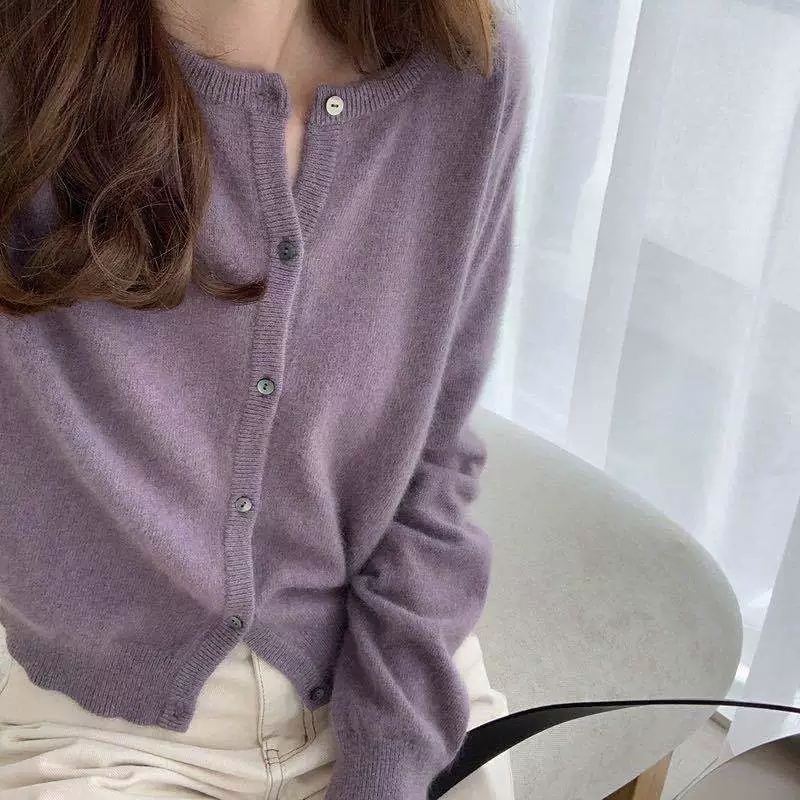 2023 весна и осень новый свитер вязаный кардиган женский нежный корейский короткий жакет женский свободный топ с круглым вырезом