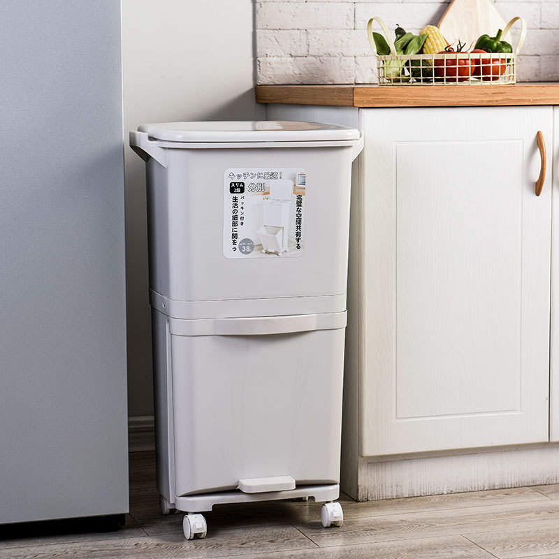 Three-layer pulley sorting trash can living room kitchen bathroom dry and wet separation Japanese-style layered pedal storage bucket