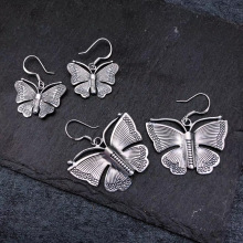 乾龙999纯银复古女耳环泰银民族风蝴蝶耳坠耳饰手工银蝴蝶批